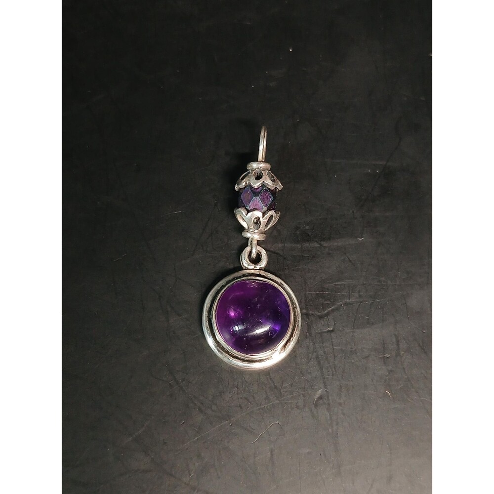 Sterling Silver Amethyst Pendant 925 Purple Cabochon Drop Pendant Vintage Style